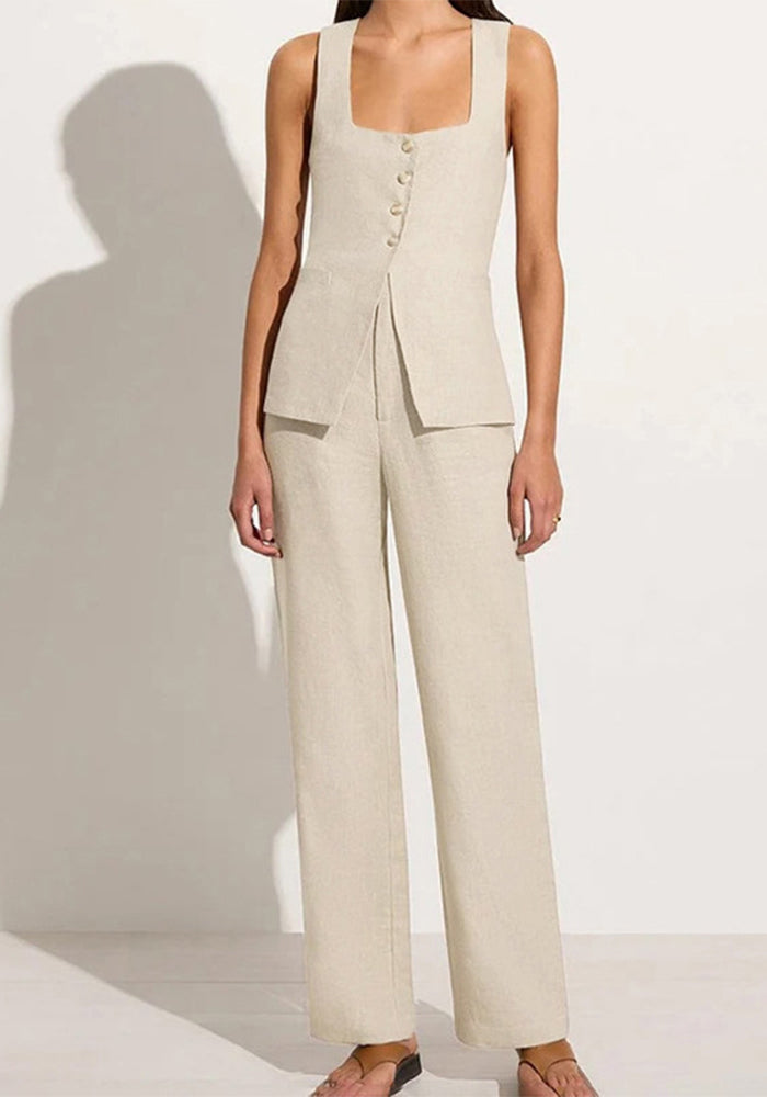 Women Career Sleeveless square neck tie vest vest wide leg pants two-piece set