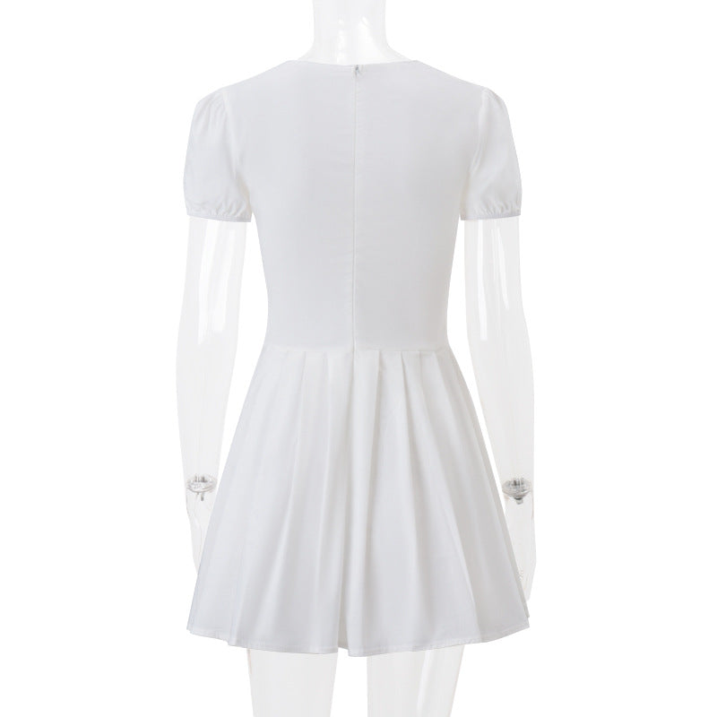 Women summer sexy floral bubble sleeve v-neck French dress 12