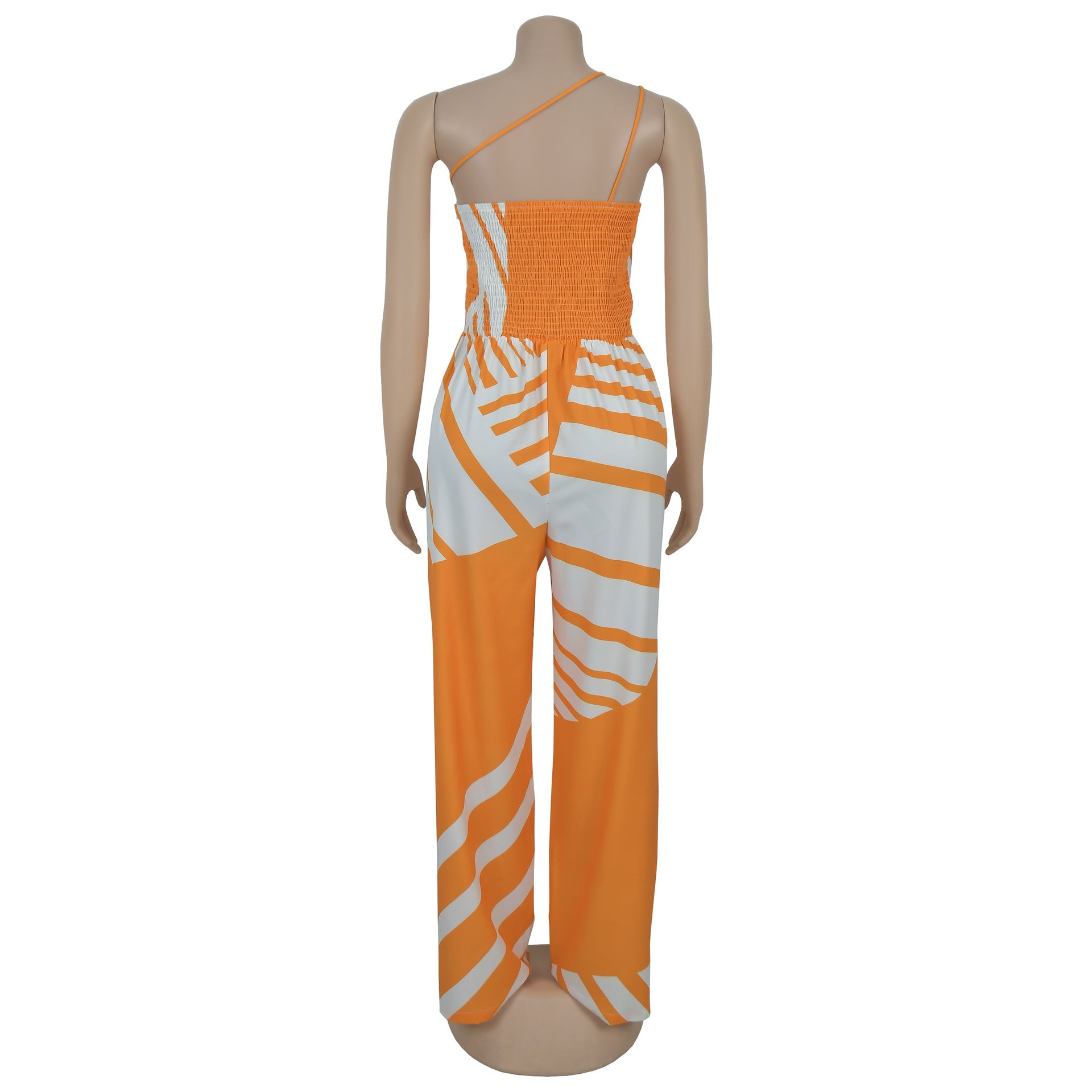 Fashion Women's Summer Casual Low-Back Slash-Shoulder Striped Jumpsuit 9