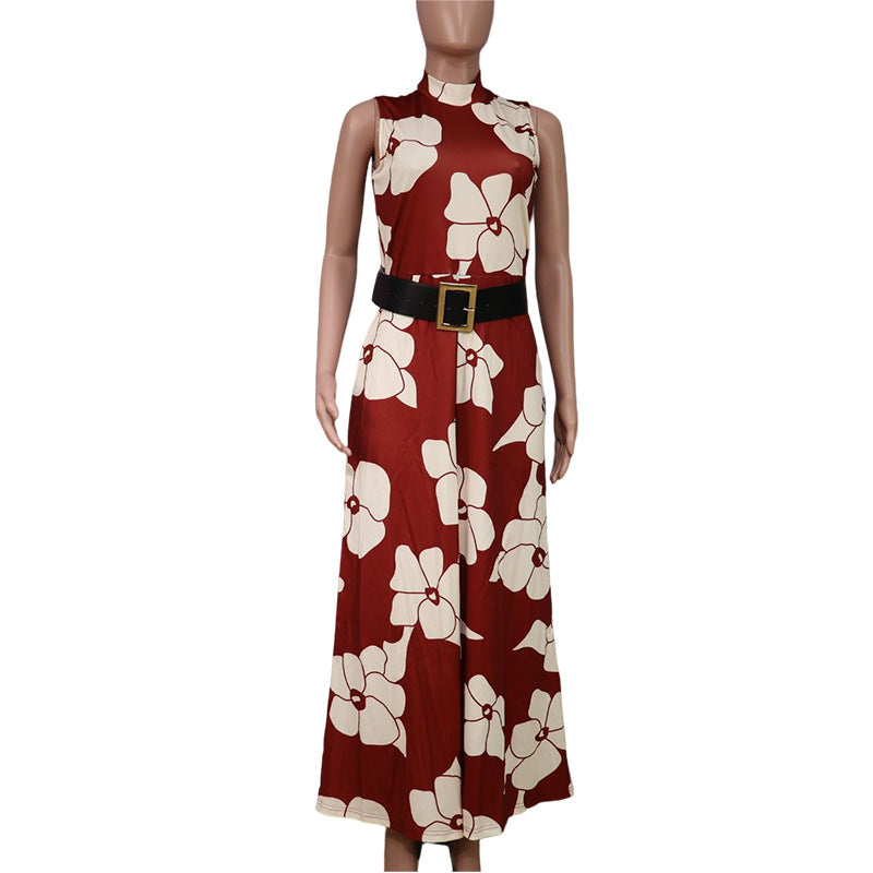 Women Summer Stand Collar Printing Jumpsuit 12