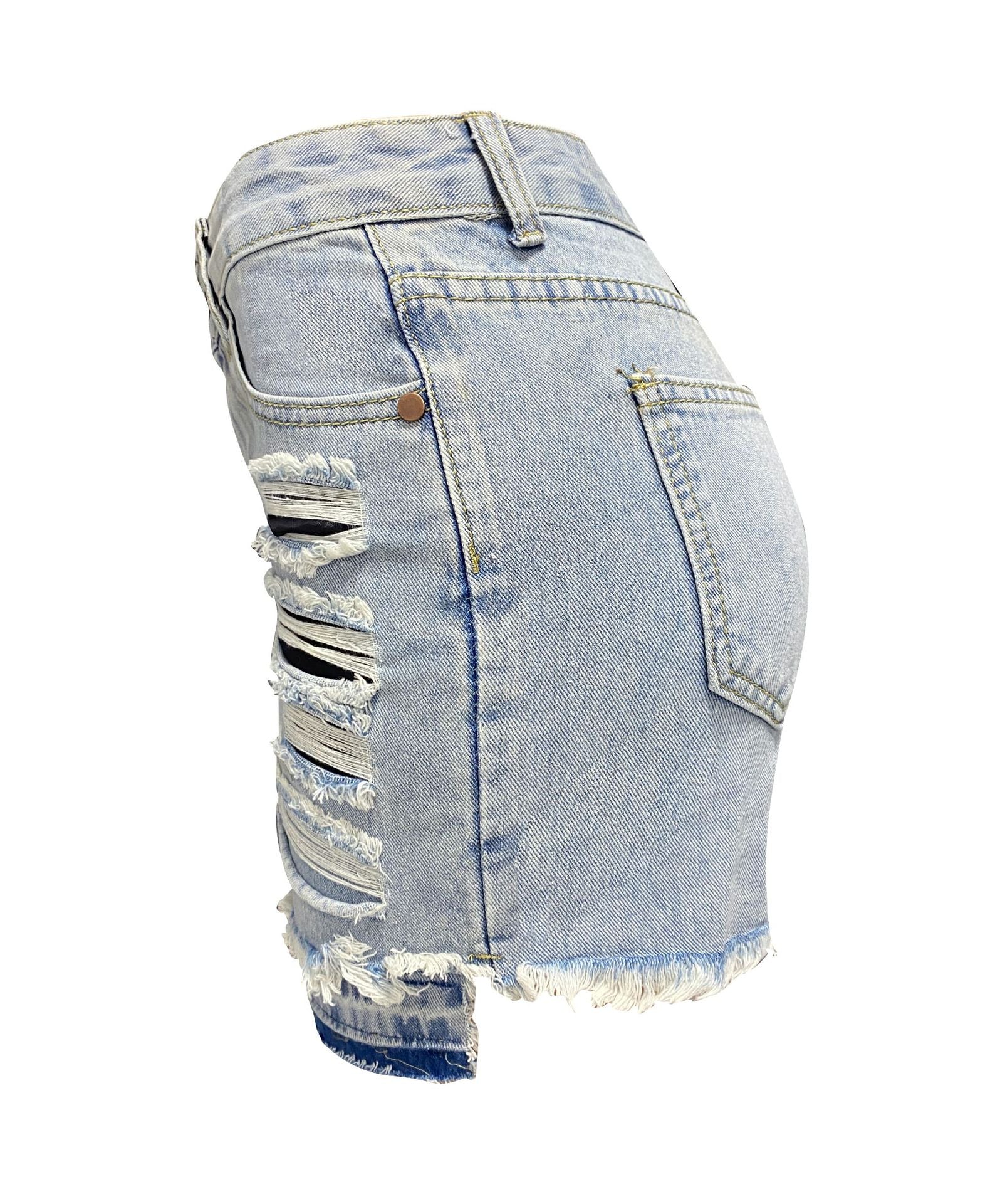 Spring Summer High Waist Ripped Tassel Women's Fashion Irregular Denim Shorts 9