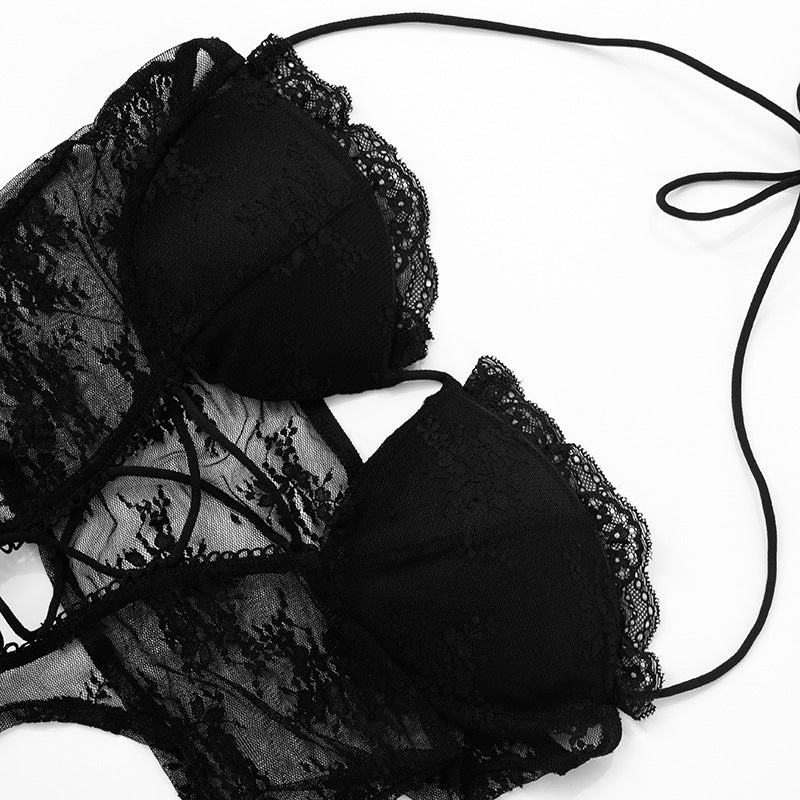 Women's Spring/Summer Lace Halter Neck Lace-Up Strapless Hollow Jumpsuit with Padding 12