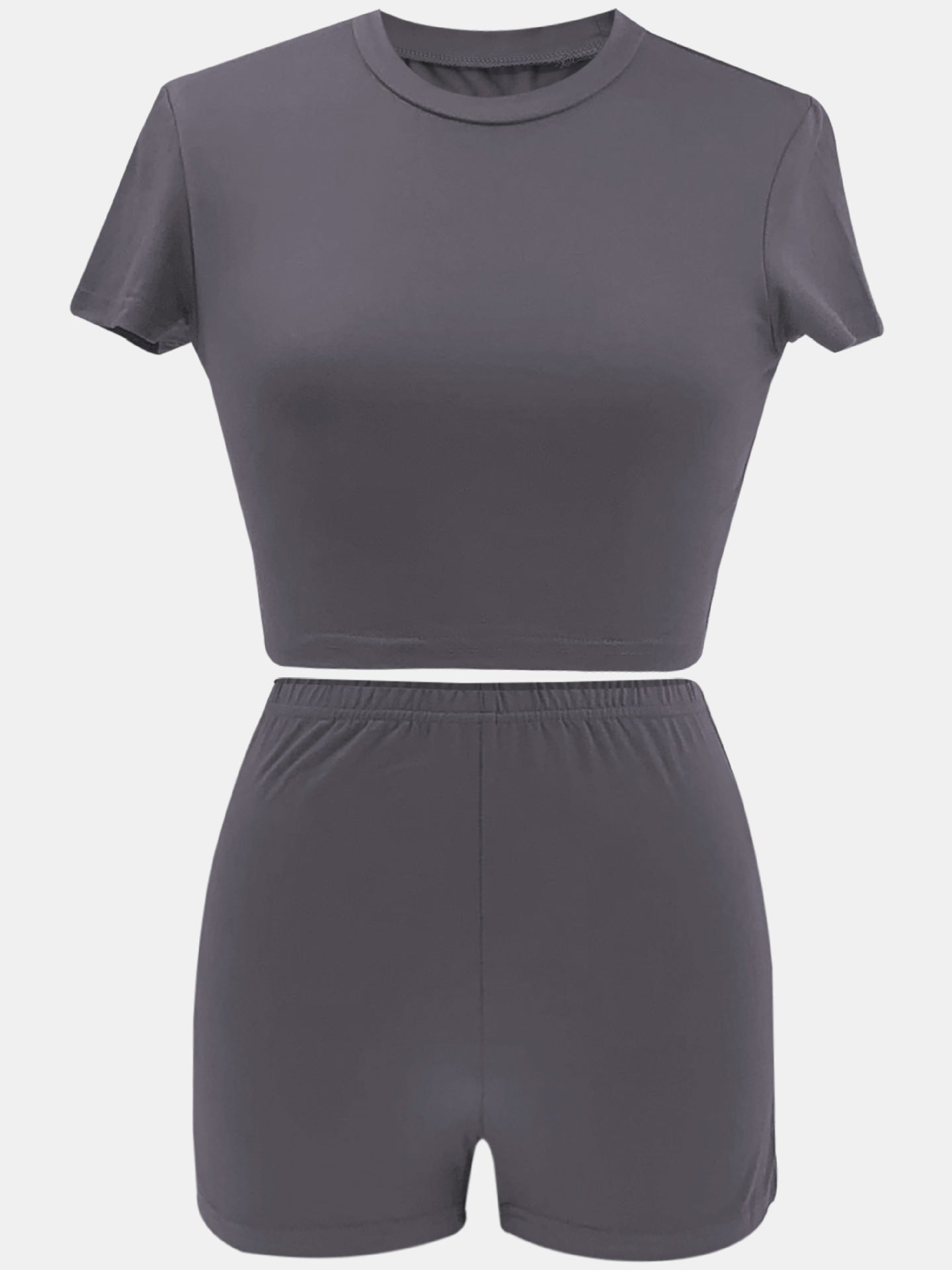 Women Summer Solid Crop Top Shorts Two-Piece Set 50