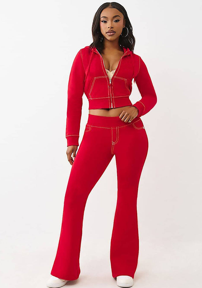 Women Casual Solid Hooded Top and Pants Two-Piece Set