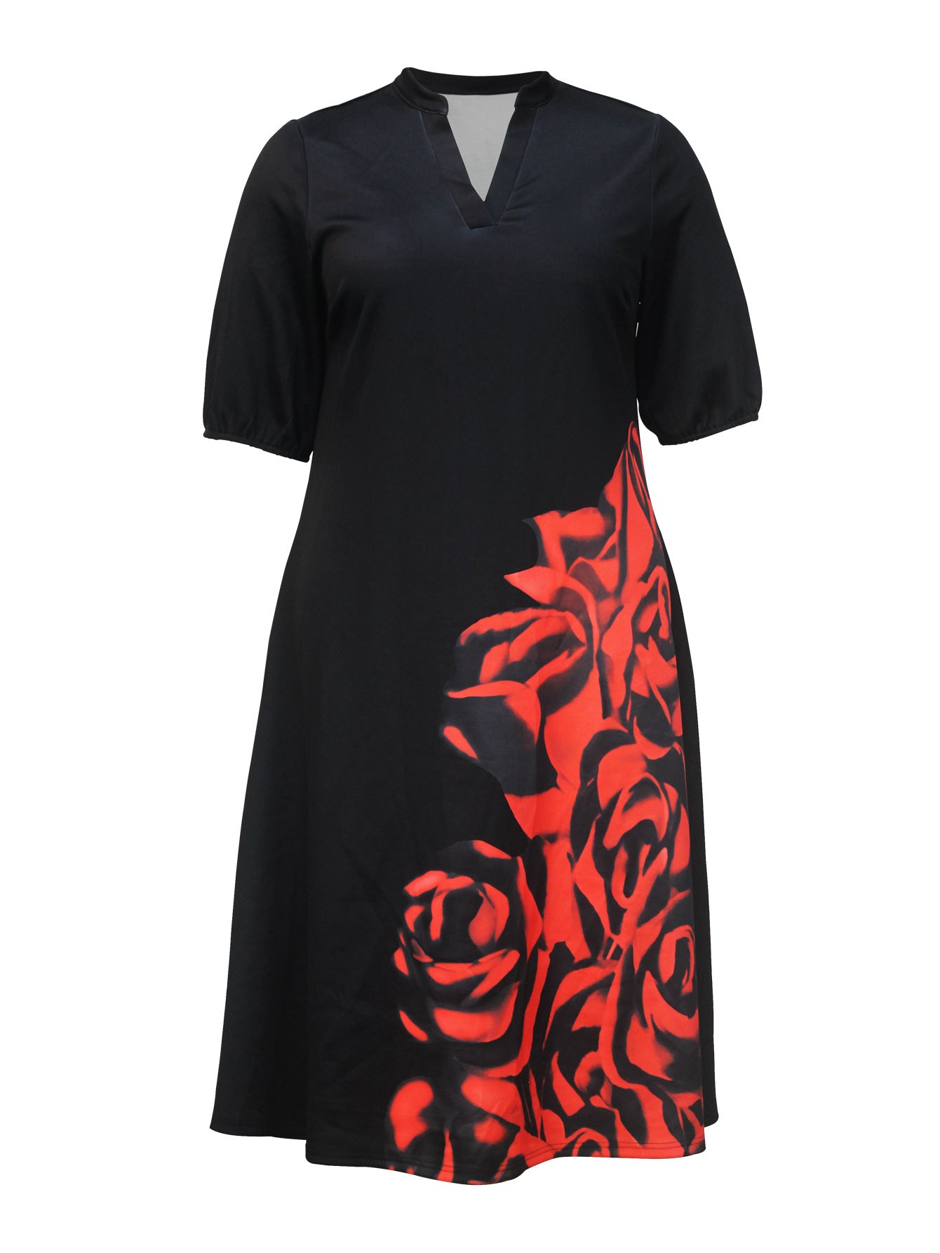 Half Sleeve V-Neck A-Line Plus-Size Dress 7