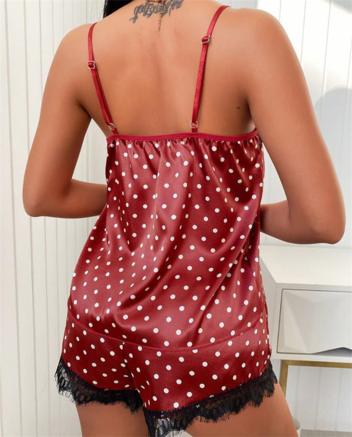 Women Sexy Lingerie Sexy Speckled Camisole Pajamas Two Pieces 6