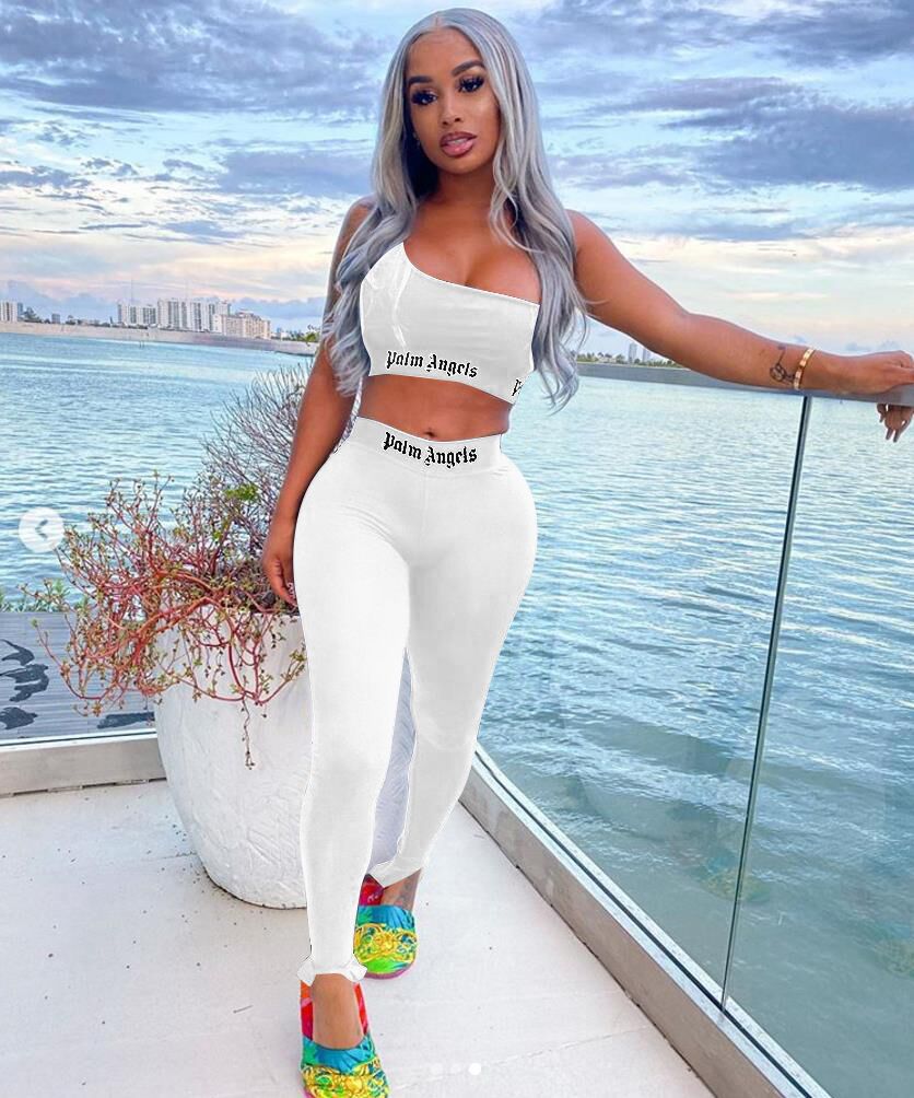 Women's Solid Color Fashion Letter Print Casual Tight Sports Two Piece Pants Set