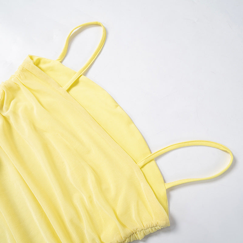 Women's summer Casual sleeveless pleated Strap top slim long skirt two piece set for women 15