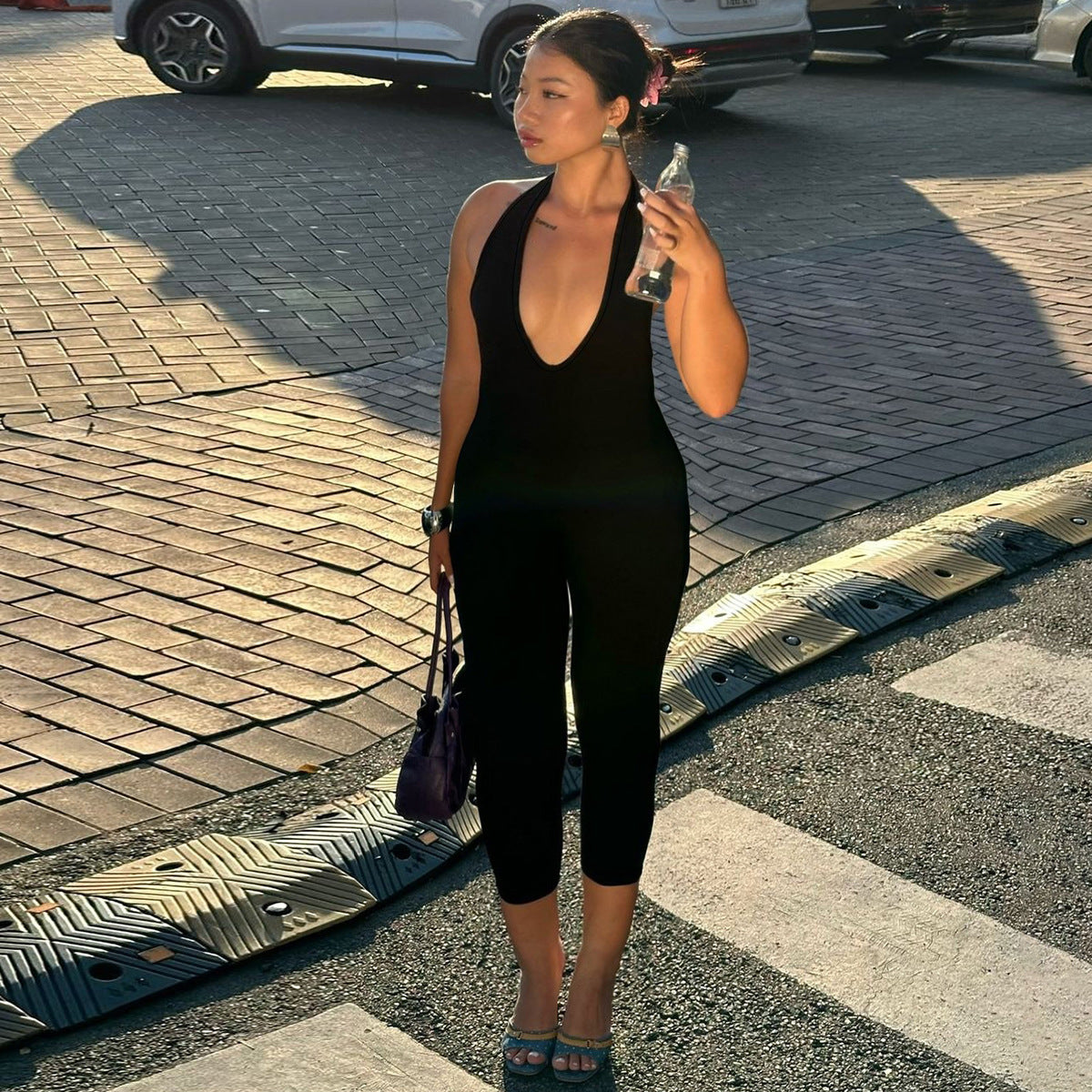 Spring Summer Women’s Fashion Plus-Size Sexy Halter Neck Low Back Jumpsuit 5