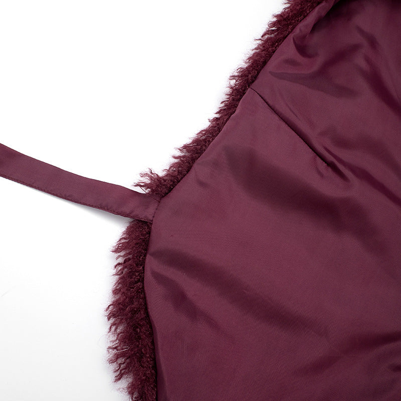 Women's Faux Fur U-Neck Hooded Low Back Top & Skirt Two-Piece Set 33