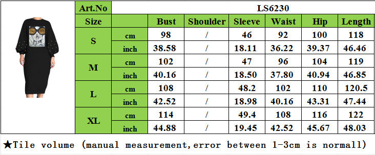 Women autumn and winter bubble sleeve beaded long-sleeved dress 10