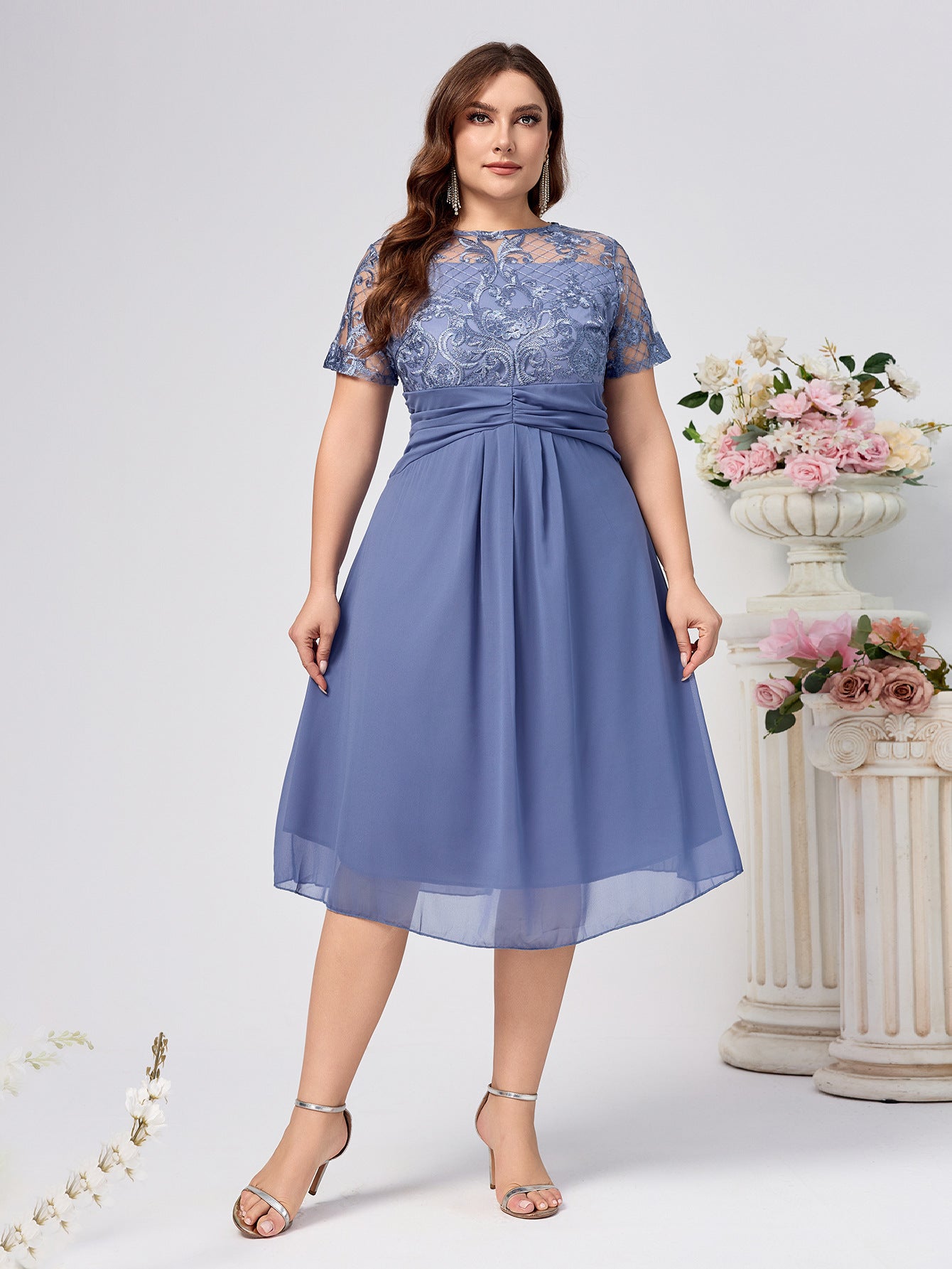 Plus Size Lace Chiffon Dress Elegant Women’s Gown 5
