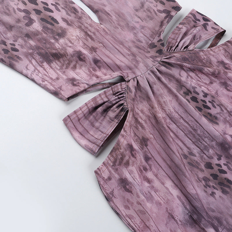 Women Summer Print Hollow Halter Neck Maxi Dress 11