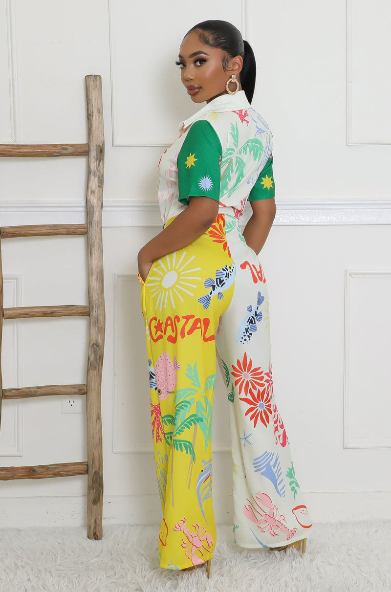 Women's Printed Short Sleeve Casual High Waist Wide Leg Fashion Jumpsuit 3