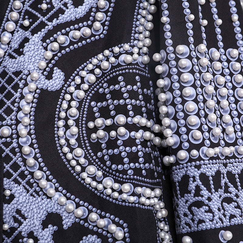 Women French Vintage Beaded Print V-Neck Casual Jacket 8