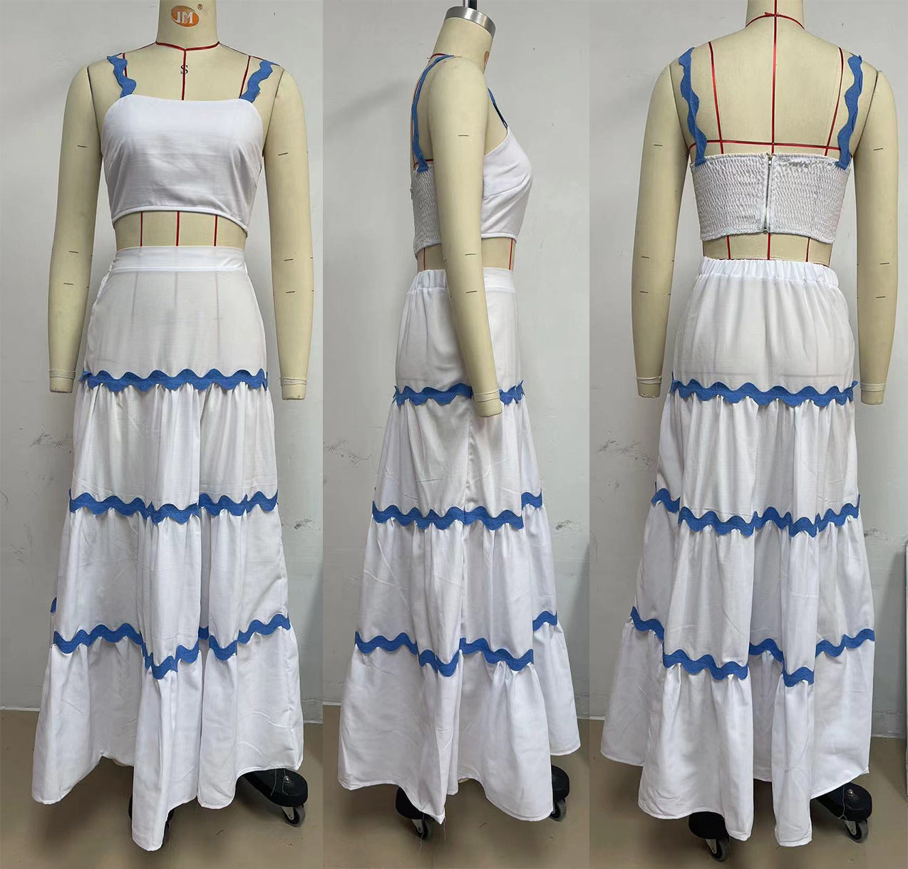 Women's Summer Sexy Strap A-line Two Piece Skirt Set 8