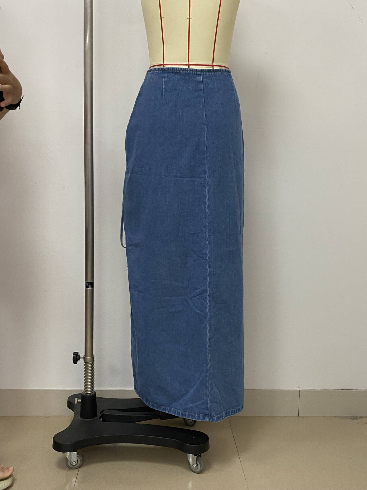 Women Lace-Up Side Slit Denim Skirt 9