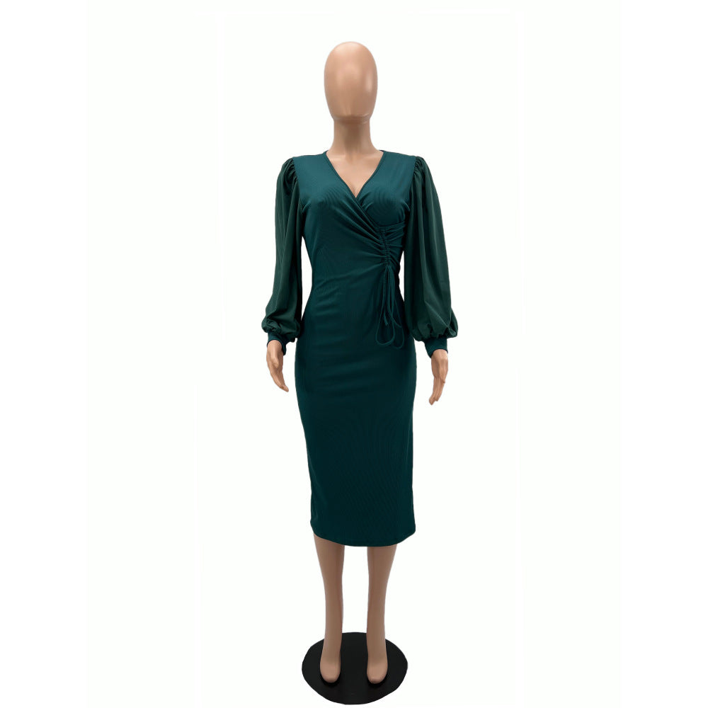 Women Solid Puff Sleeve Dress 12