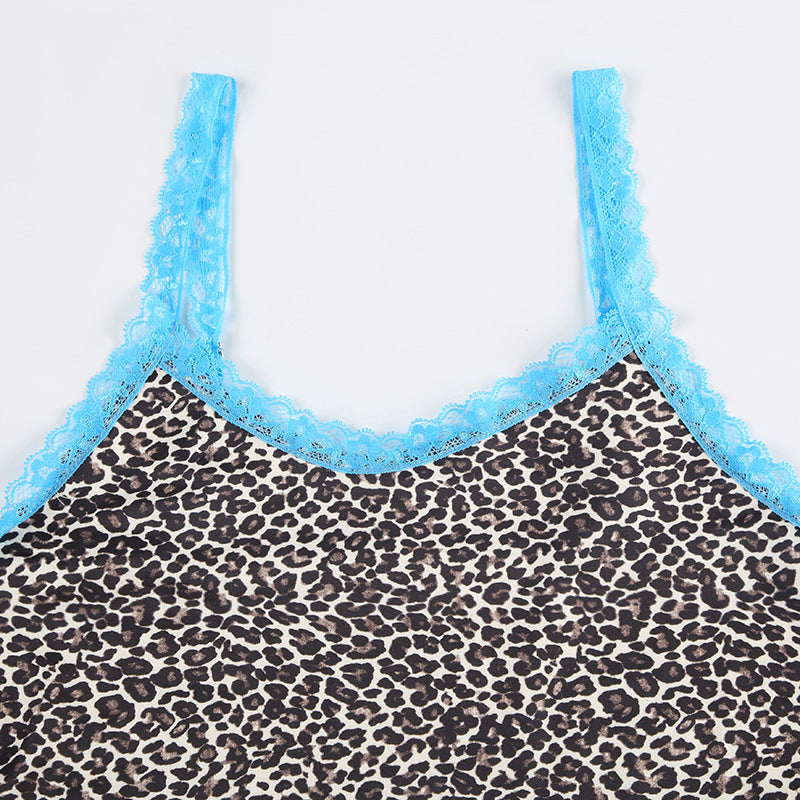 Women Leopard Lace Vest and Shorts Two-piece Set 11