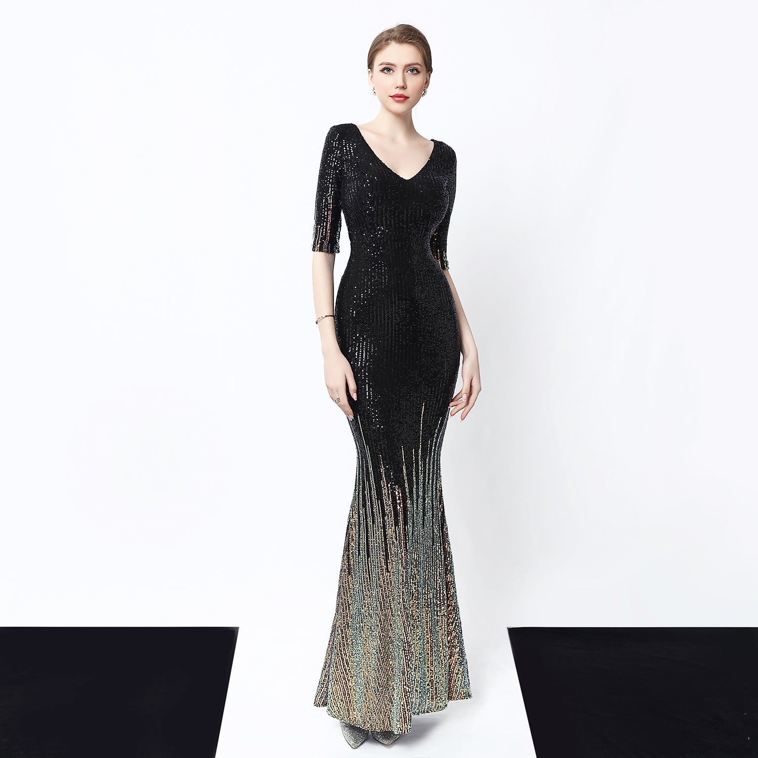Women Sequins Long Banquet Slim Fishtail Elegant  Evening Dress 3