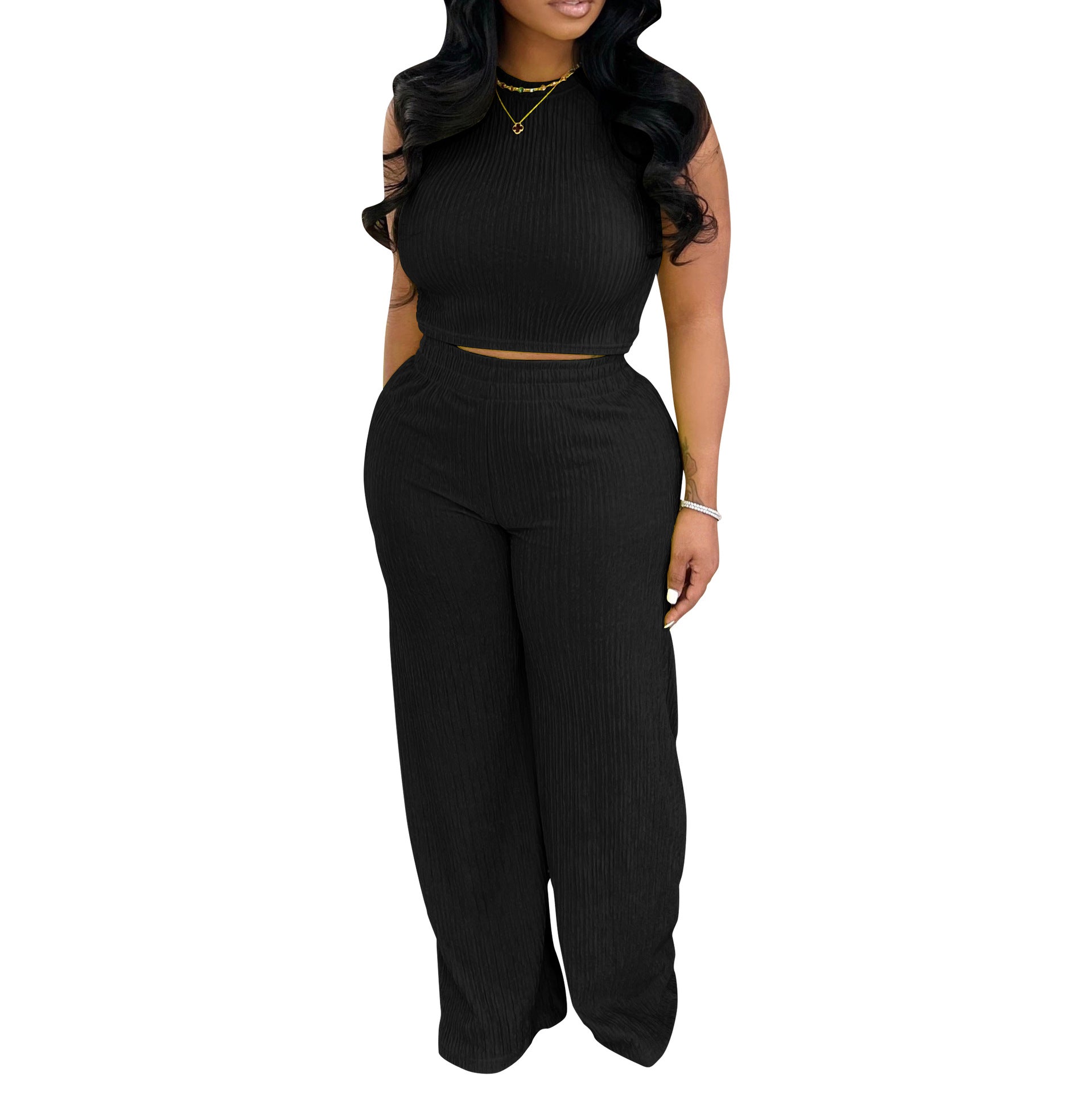 Women Sexy Vest Pleated Pants Two Piece Set 19