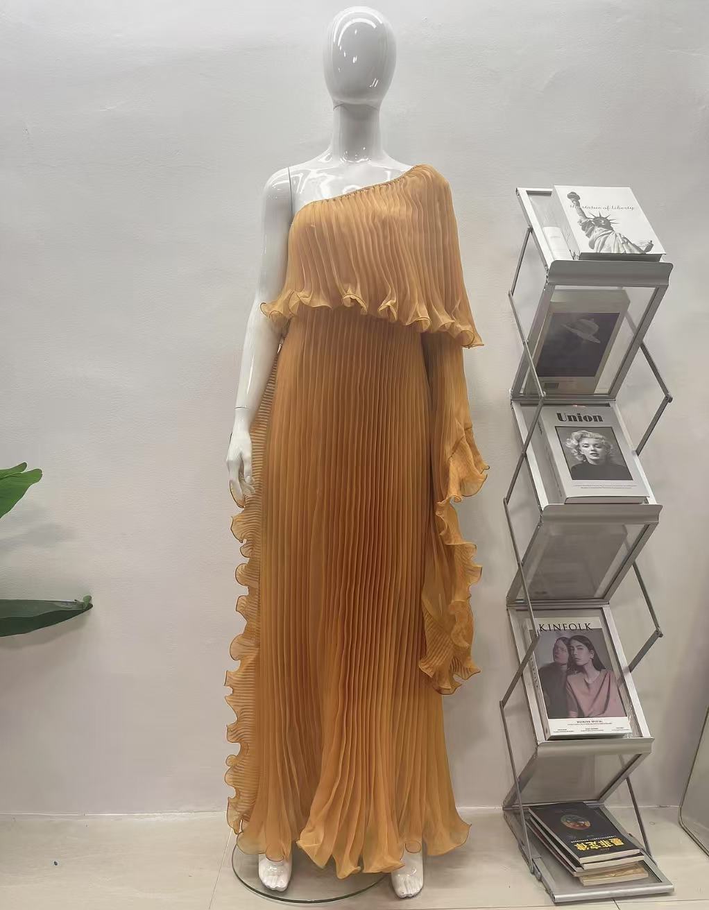 Plus Size Women African Elegant Long Sleeve Pleated Dress 7