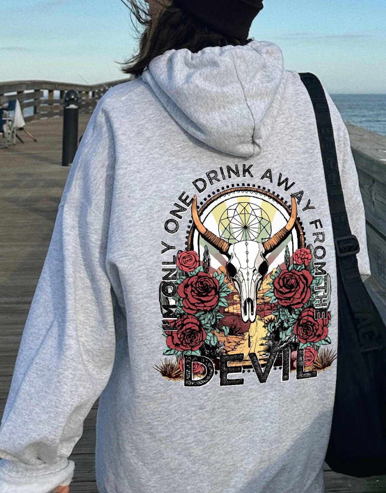 Women Solid Letter Print Oversized Hoodie 6