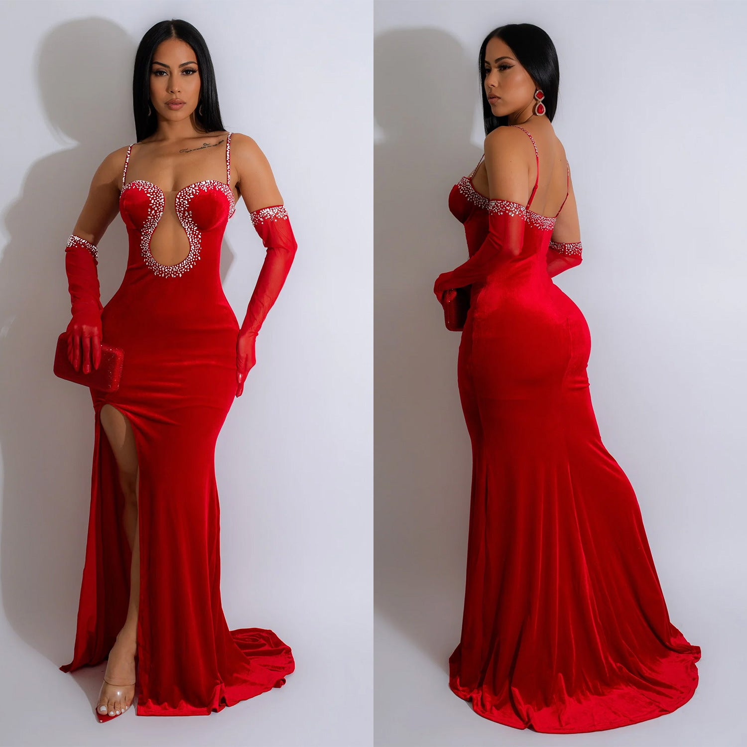 Women Solid Sexy Strapless Beaded Maxi Dress 4
