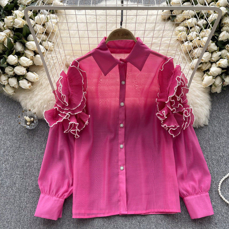 Chic Sheer Mesh Floral Shirt Luxury Women's Wear 17