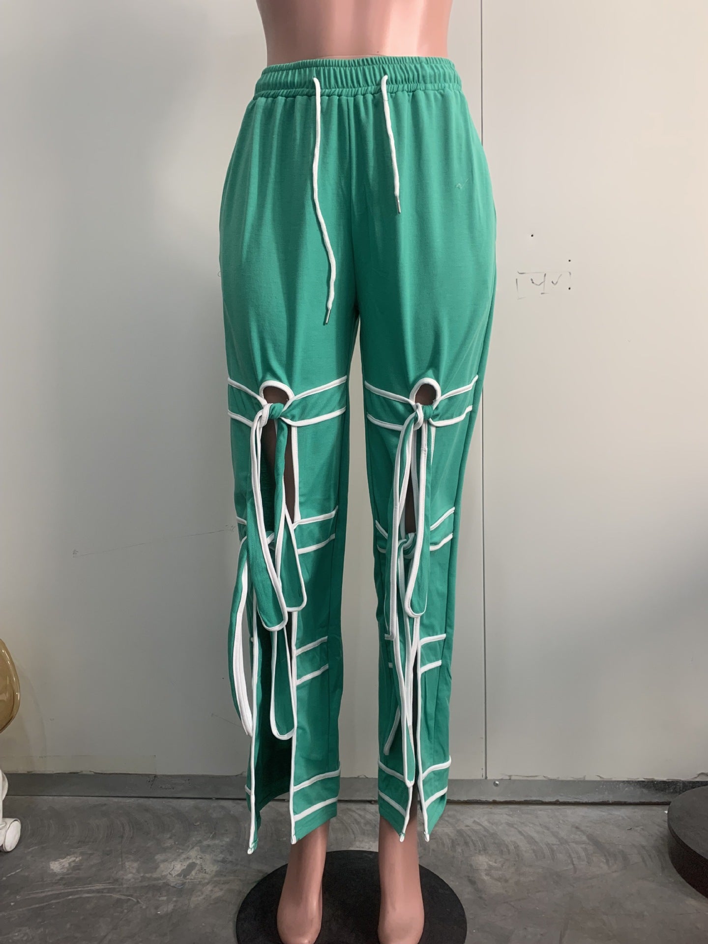 Women Solid Patchwork Lace-Up Casual Pants 11