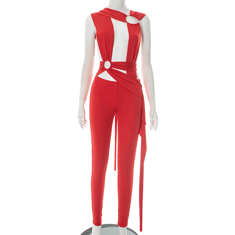 Women's Spring and Summer Ring Hollow Strap Jumpsuit 15