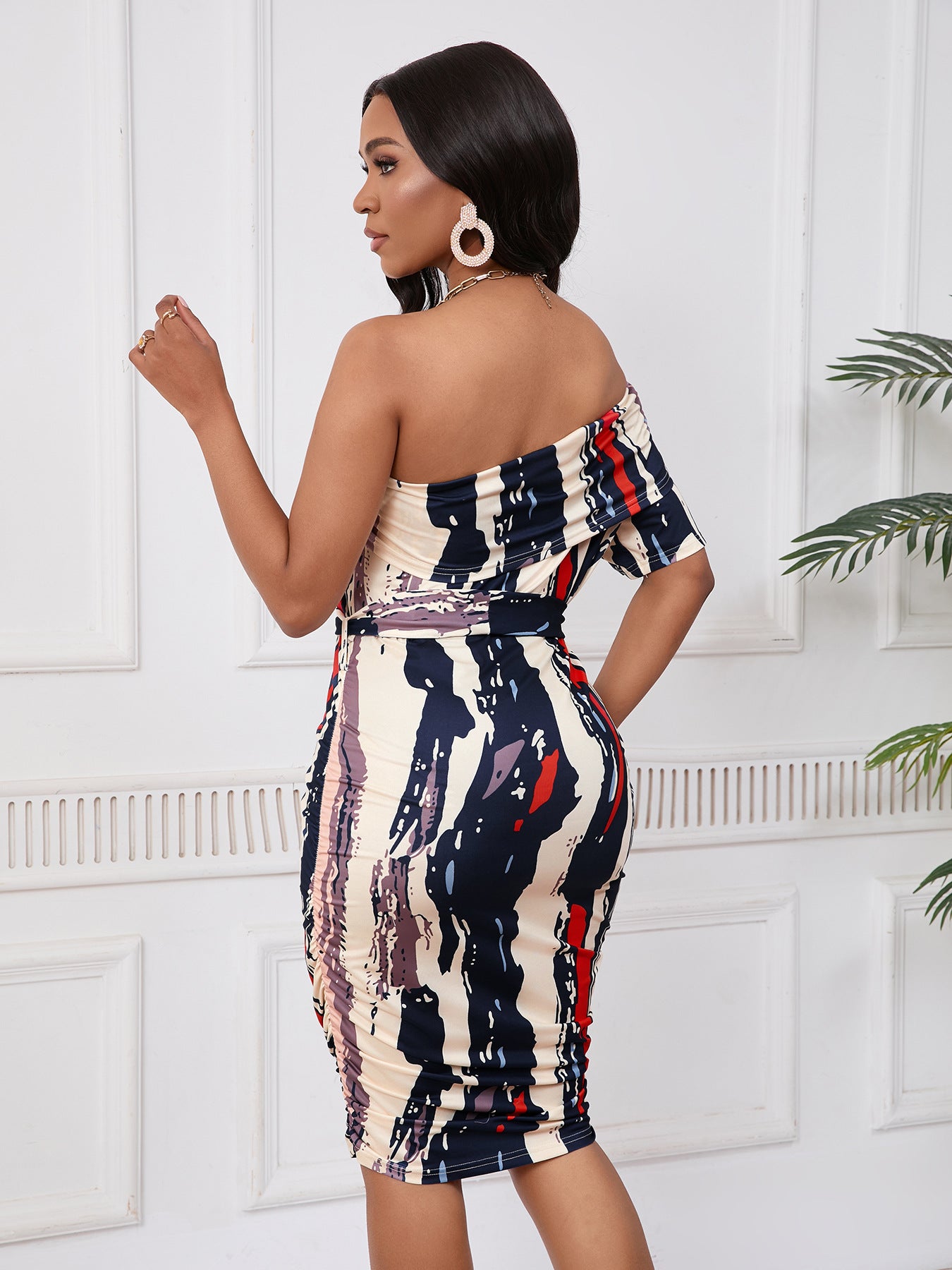 Women's Fashion Elegant Color Block Print Bodycon Dress