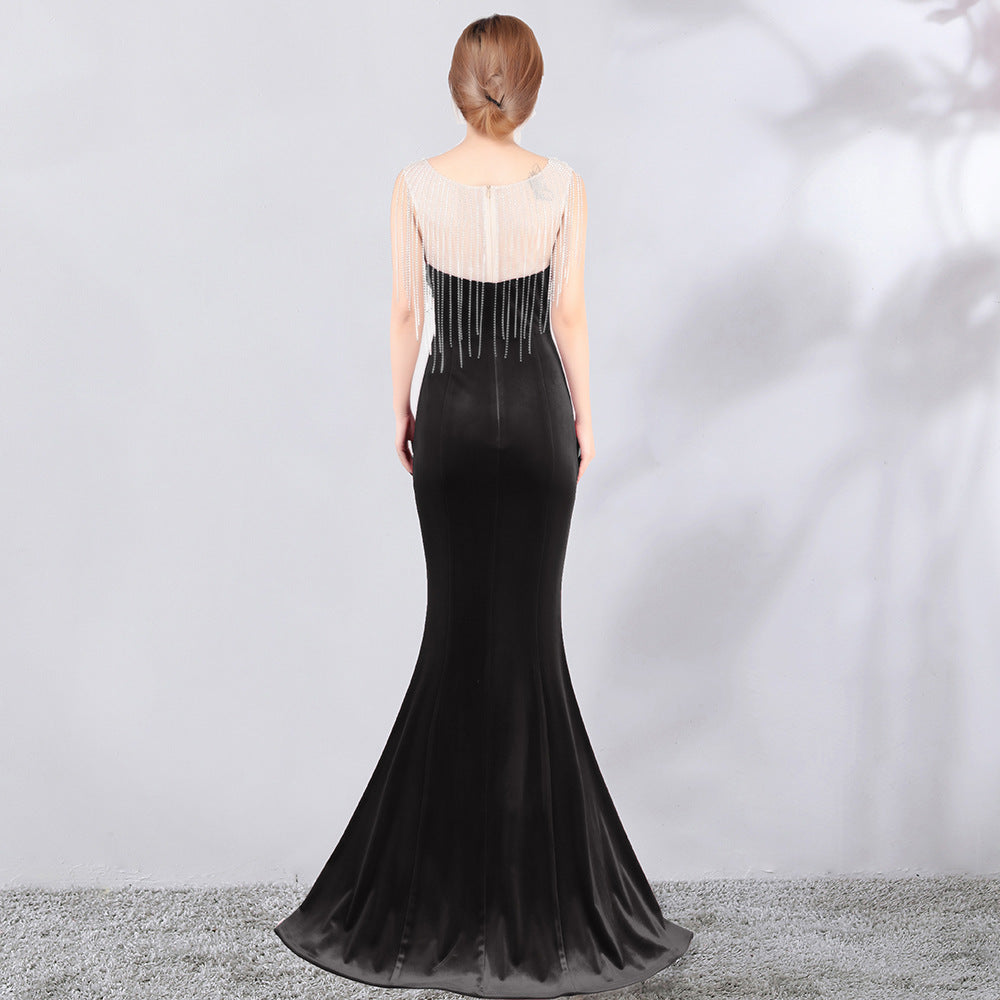 diamond chain velvet evening dress Formal Party long slim and elegant mermaid Prom Dress 21