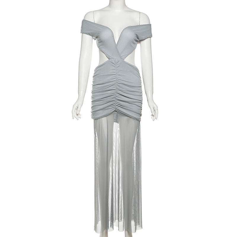 Summer Sexy Mesh Ruffle Patchwork V-Neck Low-Back Dress 14