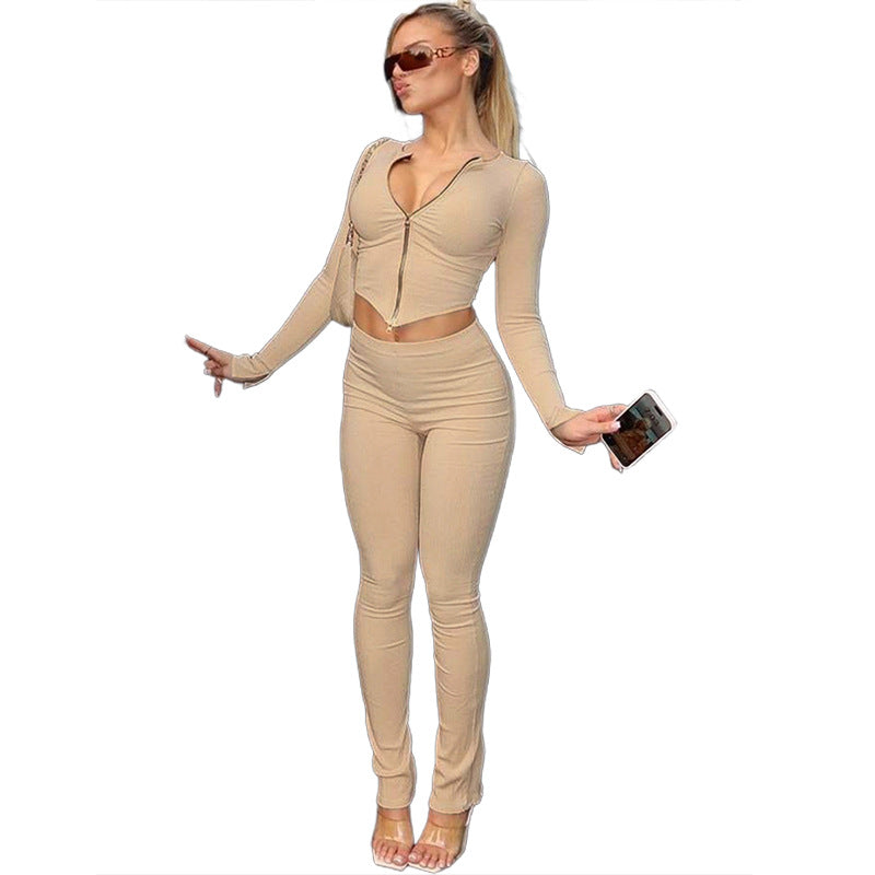 Women Sexy Long Sleeve Crop Top and Long Pants Two Piece Set 7