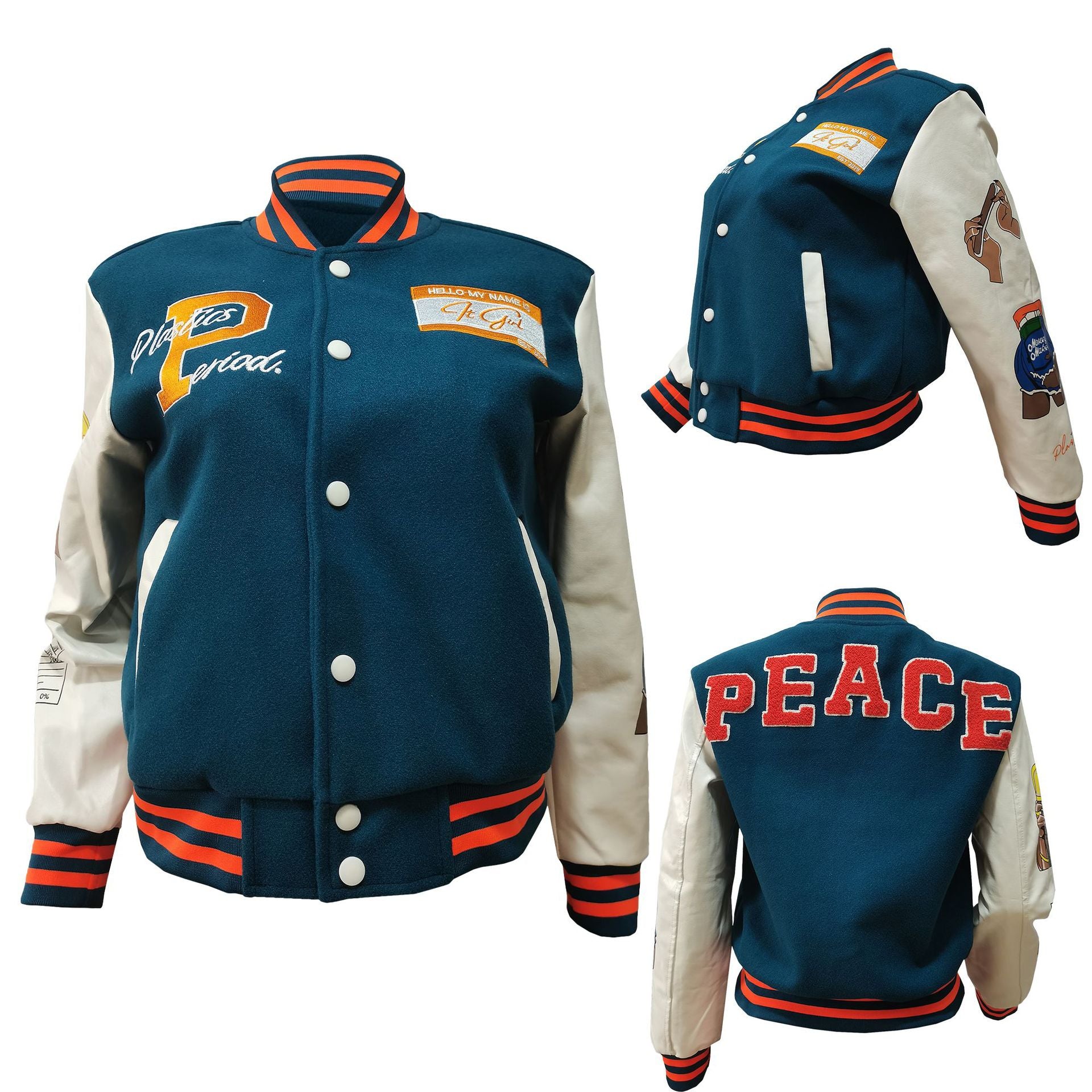 Women Fashion Velvet Print Embroidered Baseball Jacket 14