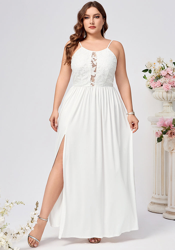 Plus Size Women Suspender Backless Solid Slit Hollow Sexy Dress