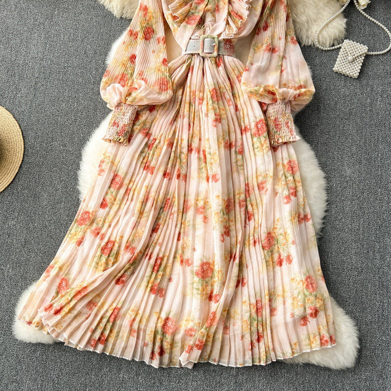 Women French floral pleated skirt 12