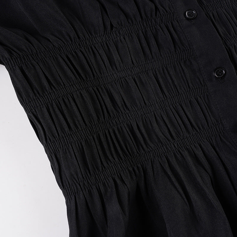 Women Pleated Casual Solid V-Neck Shirt 13