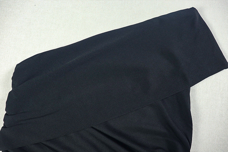 Women Solid Pleated Irregular One-Shoulder Slash Shoulder Slit Dress 9