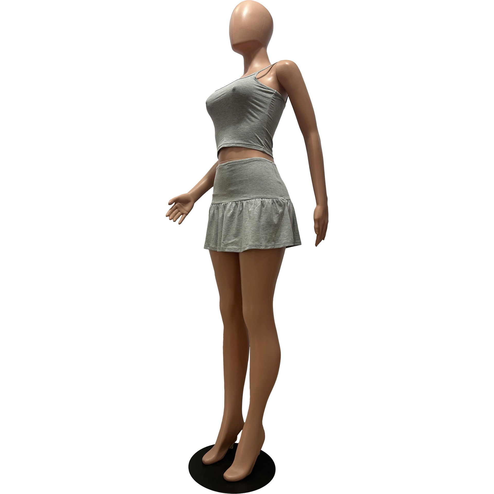 Women's Summer Solid Color Casual Strap Vest Mini Skirt Set(With Underwear) 12