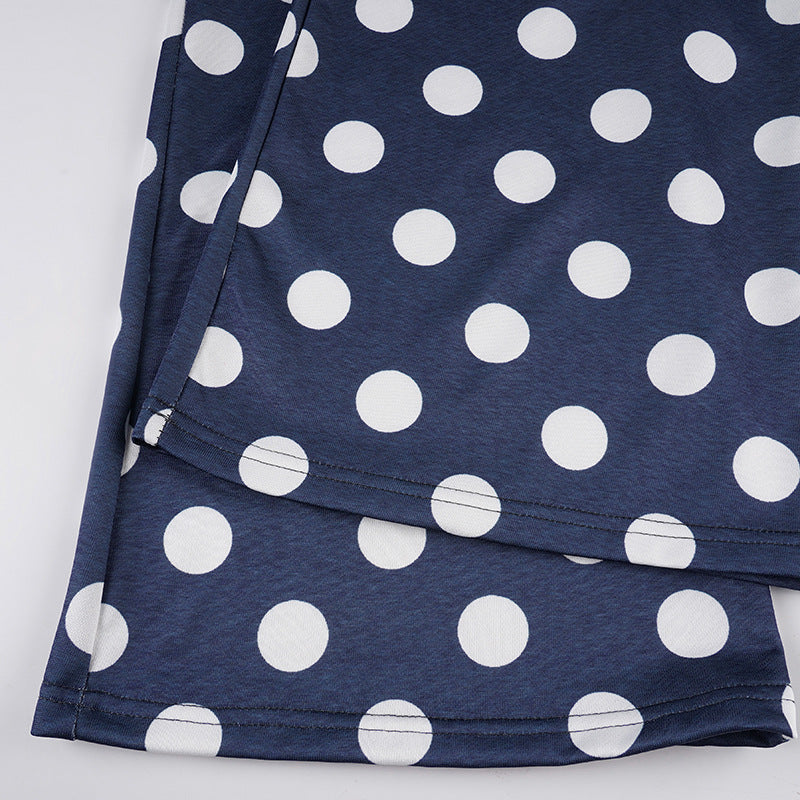 Women American-Style Casual Polka Dot Print Contrast Lace-Up Pants 17