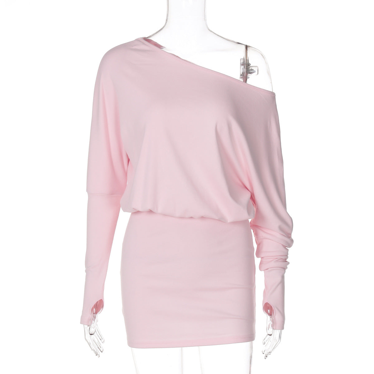 Women's autumn Slash Shoulder long sleeve Slim Waist casual short dress 9