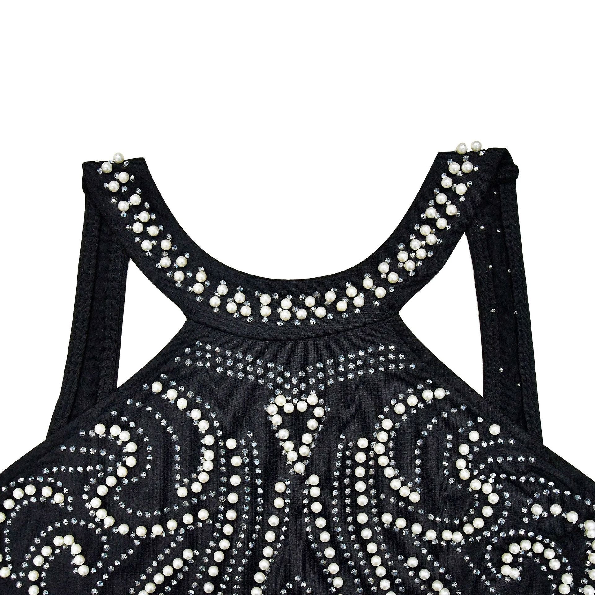 Women Solid Beaded Slit Backless Dress 15