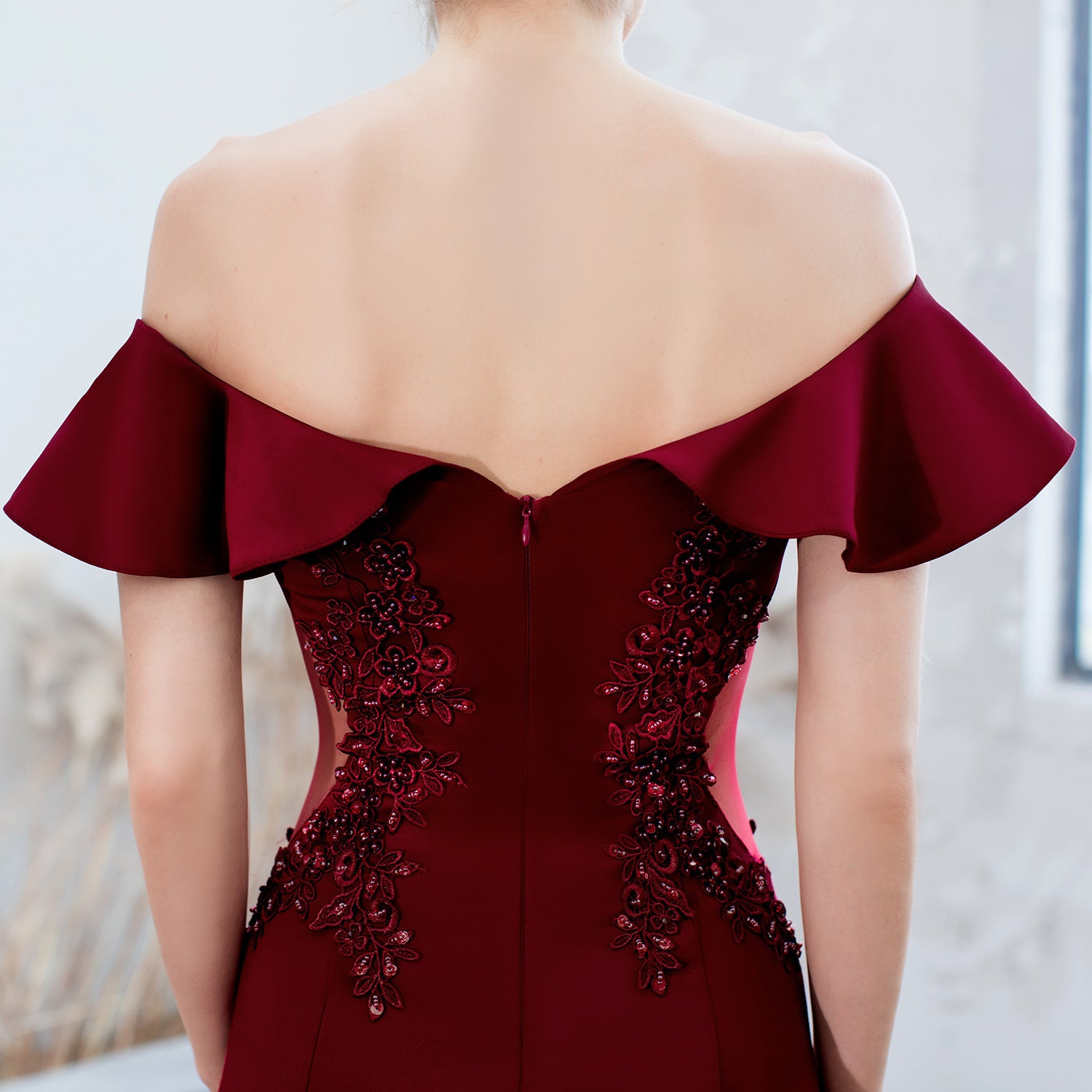 Women Red Off Shoulder Fishtail Evening Dress 20