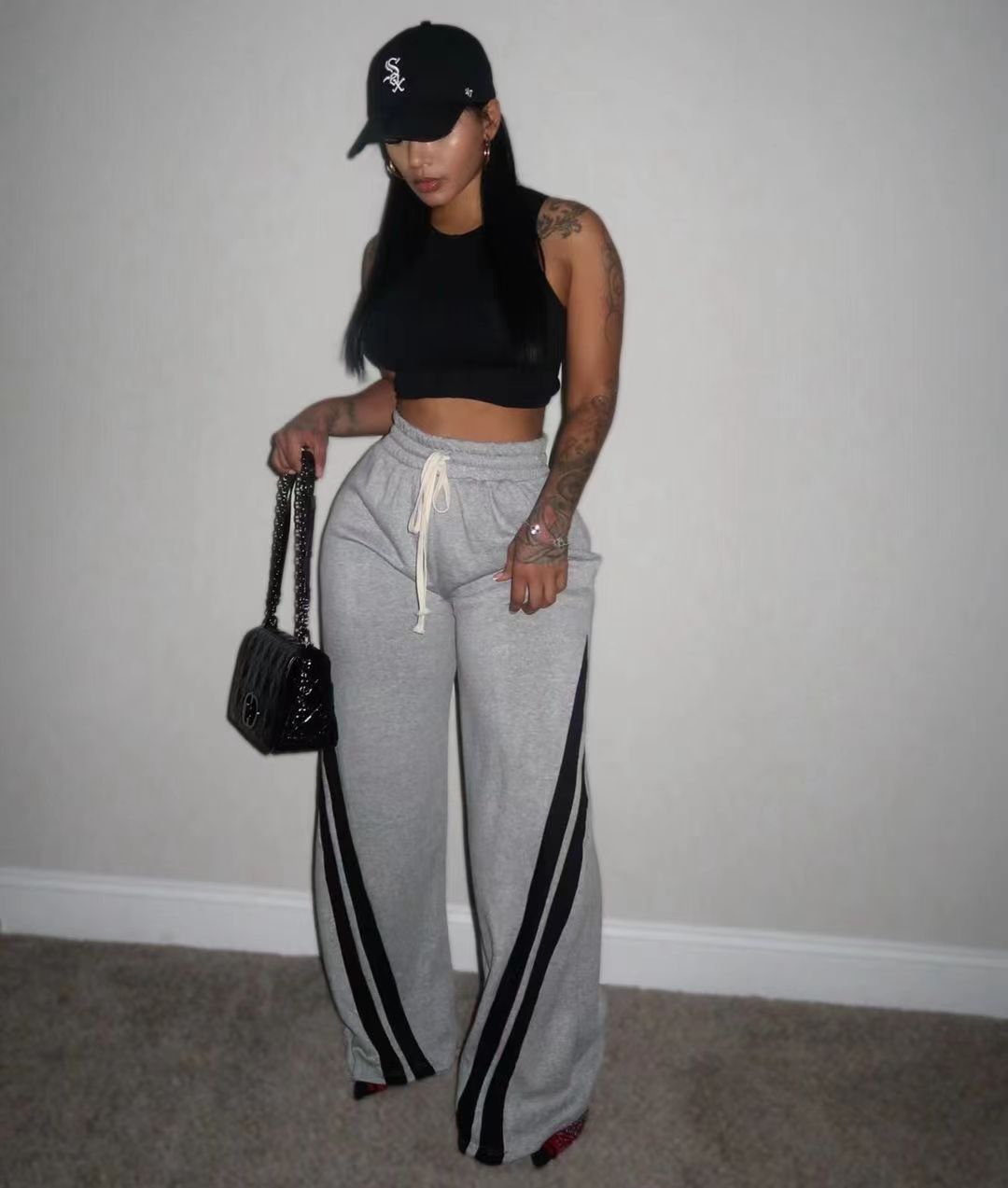 Women Fashion Stripe Patchwork Casual Pants 5