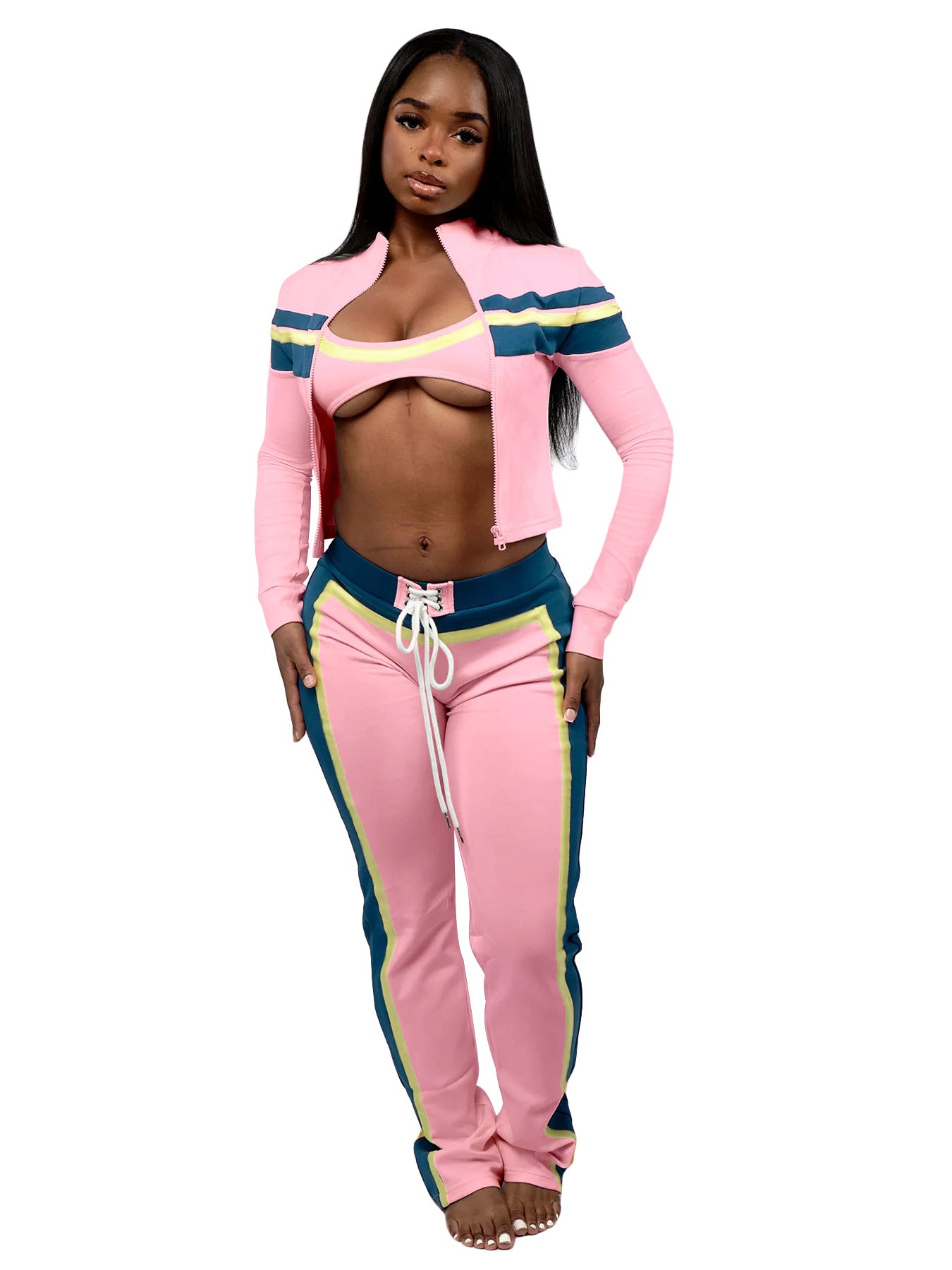 Fashionable Women's Printed Patchwork Long-Sleeve Three-Piece Pants Set 5