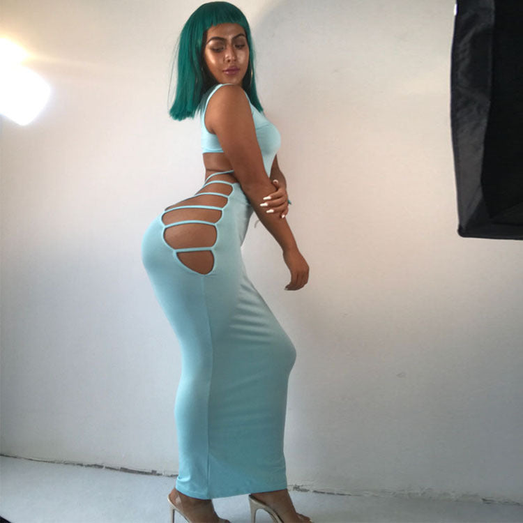 Women Summer Hollow Lace Up Maxi Dress 9