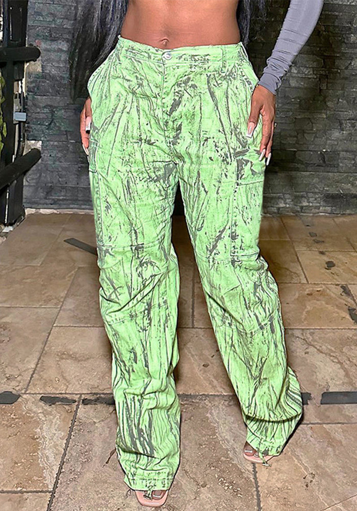 Women's Autumn And Winter Fashion Street Print Multi-Pocket Cargo Pants Casual Trousers