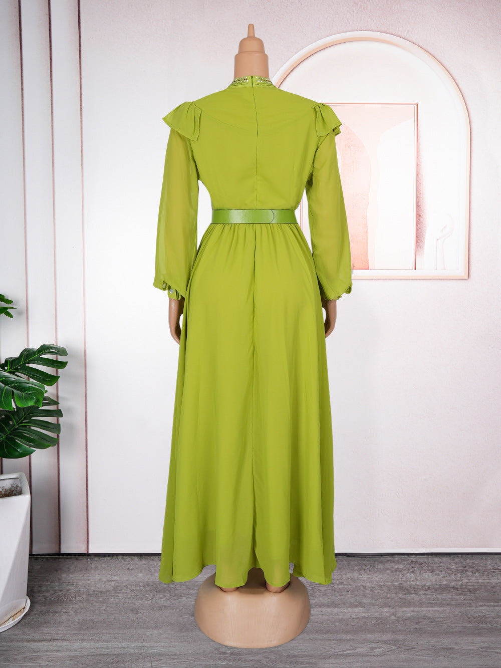 Plus Size Elegant Women Beaded Dress with Belt 18